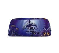 DNBCLEZK Trousse à crayons personnalisable en cuir avec fermeture éclair, motif baleine de mer, support de papeterie pour l'école et le bureau (motif personnalisé), Argenté., Taille unique