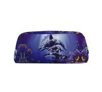 DNBCLEZK Trousse à crayons personnalisable en cuir avec fermeture éclair, motif baleine de mer, support de papeterie pour l'école et le bureau (motif personnalisé), doré, Taille unique