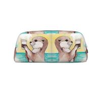 DNBCLEZK Trousse à crayons personnalisable en cuir avec fermeture éclair Motif loutre de mer, Argenté., Taille unique