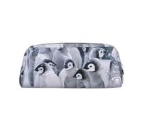 DNBCLEZK Trousse à crayons personnalisable en cuir avec fermeture éclair - Motif pingouin mignon - Pour l'école et le bureau (motif personnalisé), Argenté., Taille unique