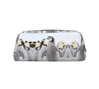 DNBCLEZK Trousse à crayons personnalisable en cuir avec fermeture éclair - Motif pingouin mignon - Pour l'école et le bureau (motif personnalisé), Argenté., Taille unique
