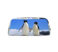 DNBCLEZK Trousse à crayons personnalisable en cuir avec fermeture éclair - Motif pingouin - Pour l'école et le bureau (motif personnalisé), Argenté., Taille unique