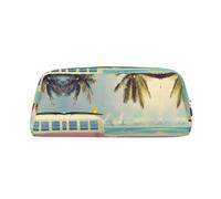 DNBCLEZK Trousse à crayons personnalisable en cuir avec fermeture éclair Motif plage et mer Motif imprimé complet Pour l'école et le bureau (motif personnalisé), Argenté., Taille unique