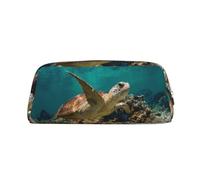 DNBCLEZK Trousse à crayons personnalisable en cuir avec fermeture éclair Motif tortue de mer, Argenté., Taille unique