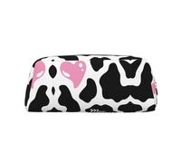 DNBCLEZK Trousse à crayons personnalisable en cuir avec fermeture éclair Motif vache au lait Noir/blanc, doré, Taille unique