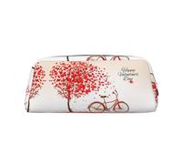 DNBCLEZK Trousse à crayons personnalisable en cuir avec motif arbre de vélo rouge et cœur pour la Saint-Valentin, motif imprimé complet pour l'école et le bureau (motif personnalisé), Argenté., Taille