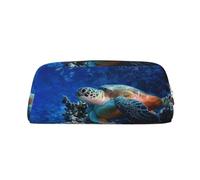 DNBCLEZK Trousse à crayons personnalisable en cuir avec motif tortue de mer avec poissons - Motif imprimé complet - Pour l'école et le bureau (motif personnalisé), Argenté., Taille unique
