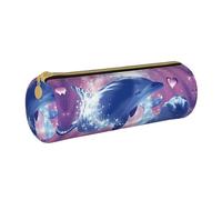 DNBCLEZK Trousse à crayons personnalisée avec motif dauphins amoureux pour filles et garçons, en cuir imprimé, blanc, Taille unique, Organiseur de sac