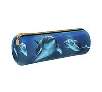 DNBCLEZK Trousse à crayons personnalisée avec motif dauphins dans la mer pour filles et garçons, trousse de rangement en cuir imprimé, blanc, Taille unique, Organiseur de sac
