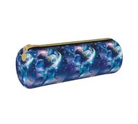 DNBCLEZK Trousse à crayons personnalisée en cuir imprimé dauphins galaxie pour filles et garçons, blanc, Taille unique, Organiseur de sac