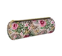DNBCLEZK Trousse à crayons personnalisée en cuir imprimé tigre léopard rose fleur mignonne pour filles garçons, blanc, Taille unique, Organiseur de sac