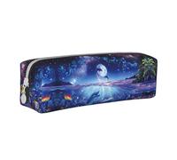 DNBCLEZK Trousse à crayons personnalisée en cuir pour filles et garçons, motif vie marine, bleu marine, blanc, Taille unique, Organiseur de sac
