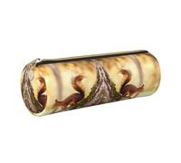 DNBCLEZK Trousse à crayons ronde en cuir avec fermeture éclair lisse et tirette en métal durable, imprimé complet, pour l'école et le bureau, doré, Taille unique