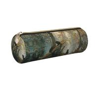 DNBCLEZK Trousse à crayons ronde en cuir avec fermeture éclair lisse et tirette en métal durable, motif ours noirs, organiseur de papeterie pour l'école et le bureau, doré, Taille unique