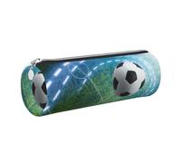 DNBCLEZK Trousse à crayons ronde en cuir avec fermeture éclair lisse et tirette en métal durable, motif ballon de football pour l'école, le bureau, Argenté., Taille unique