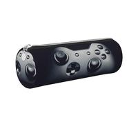 DNBCLEZK Trousse à crayons ronde en cuir avec motif de manette de jeu, fermeture éclair lisse, tirette en métal durable, organiseur de papeterie imprimé complet pour l'école et le bureau, Argenté