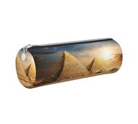 DNBCLEZK Trousse à crayons ronde en cuir avec motif pyramide égyptienne dans le désert, fermeture éclair lisse de qualité supérieure, tirette en métal durable, organiseur de papeterie imprimé complet