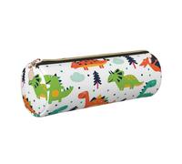 DNBCLEZK Trousse à crayons ronde en cuir de qualité supérieure avec fermeture éclair lisse et tirette en métal durable, motif dinosaures colorés, organiseur de papeterie de designer pour l'école et le
