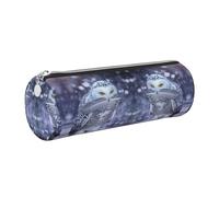 DNBCLEZK Trousse à crayons ronde en cuir de qualité supérieure avec fermeture éclair lisse et tirette en métal durable, motif hibou arctique, organiseur de papeterie pour l'école et le bureau, Argenté