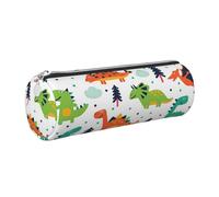 DNBCLEZK Trousse à crayons ronde en cuir de qualité supérieure avec fermeture éclair lisse et tirette en métal durable, motif dinosaures colorés, organiseur de papeterie de designer pour l'école et le