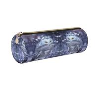 DNBCLEZK Trousse à crayons ronde en cuir de qualité supérieure avec fermeture éclair lisse et tirette en métal durable, motif hibou arctique, organiseur de papeterie pour l'école et le bureau, doré