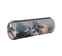DNBCLEZK Trousse à crayons ronde en cuir de qualité supérieure avec fermeture éclair lisse et tirette en métal durable, imprimé complet, organiseur de papeterie pour l'école et le bureau, Argenté