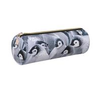 DNBCLEZK Trousse à crayons ronde en cuir de qualité supérieure avec fermeture éclair lisse et tirette en métal durable, motif pingouin mignon, organiseur de papeterie pour l'école et le bureau, doré