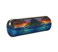 DNBCLEZK Trousse à crayons ronde en cuir de qualité supérieure avec fermeture éclair lisse et tirette en métal durable, motif tortues de mer, organiseur de papeterie pour l'école et le bureau, doré