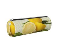 DNBCLEZK Trousse à crayons ronde en cuir jaune citron de qualité supérieure avec fermeture éclair lisse et tirette en métal durable, organiseur de papeterie de designer imprimé complet pour l'école et