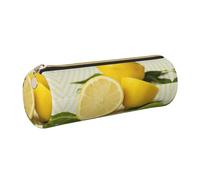 DNBCLEZK Trousse à crayons ronde en cuir jaune citron de qualité supérieure avec fermeture éclair lisse et tirette en métal durable, organiseur de papeterie de designer imprimé complet pour l'école et