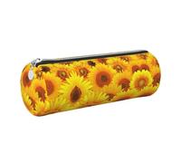 DNBCLEZK Trousse à crayons ronde en cuir jaune tournesol de qualité supérieure avec fermeture éclair lisse et tirette en métal durable, organiseur de papeterie imprimé complet pour l'école et le