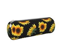 DNBCLEZK Trousse à crayons ronde en cuir noir et jaune de qualité supérieure avec fermeture éclair lisse et tirette en métal durable, imprimé complet pour l'école, le bureau, Argenté., Taille unique