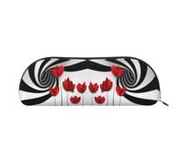 DNBCLEZK Trousse à crayons semi-circulaire avec motif imprimé floral rouge, cuir PVC de qualité supérieure avec doublure en polyester, doré, One Size, Organiseur de sac