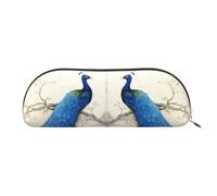 DNBCLEZK Trousse à crayons semi-circulaire bleu paon avec motif imprimé complet, cuir PVC croisé de qualité supérieure avec doublure en polyester, Argenté., One Size, Organiseur de sac