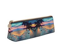 DNBCLEZK Trousse à crayons triangulaire en cuir avec fermeture éclair lisse et tirette en métal durable, motif coco, plage, coucher de soleil, organiseur de papeterie pour l'école et le bureau, blanc