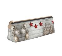 DNBCLEZK Trousse à crayons triangulaire en cuir avec motif d'arbre de Noël et clochettes - Fermeture éclair lisse - Tirette en métal durable - Organiseur de papeterie de designer pour l'école et le