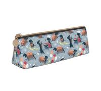 DNBCLEZK Trousse à crayons triangulaire en cuir avec motif de hot-dogs et limonade, fermeture éclair lisse, tirette en métal durable, imprimé complet, organiseur de papeterie pour l'école et le bureau