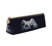 DNBCLEZK Trousse à crayons triangulaire en cuir avec motif de manette de jeu - Fermeture éclair lisse - Tirette en métal durable - Organiseur de papeterie imprimé complet pour l'école et le bureau
