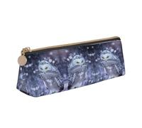DNBCLEZK Trousse à crayons triangulaire en cuir avec motif hibou arctique, fermeture éclair lisse, tirette en métal durable, organiseur de papeterie imprimé complet pour l'école et le bureau
