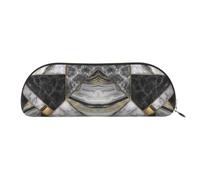 DNBCLEZK Trousse semi-circulaire dorée avec texture marbrée noire, pochette à stylo imprimée intégrale, cuir PVC de qualité supérieure avec doublure en polyester, doré, One Size, Organiseur de sac