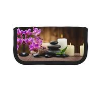 DNBCLEZK Zen Stone Grande trousse à crayons en toile avec imprimé complet et bordure noire, organiseur multifonction pour trousse de maquillage, double fermeture éclair (19 x 9 x 5 cm)