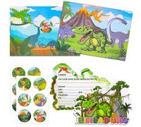 Dncvb 12 Carte Invitation Dinausore avec 12 Enveloppes et 12 Autocollants, Invitation Anniversaire Dinausore, Carte d'invitation Anniversaire Dinosaure pour Garçon Fille Enfant Fête