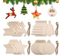 Dncvb 40pcs Décorations de Sapin de Noël en Bois, Boules et Ornements Avec Ficelle - Pour Loisirs Créatifs et Décoration