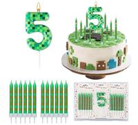 Dncvb Bougie de gâteau d'anniversaire Pixel Miner avec décorations en forme de chiffre Thema - Bougie numéro 5 en vert pour décoration de fête de jeu vidéo