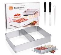 Dncvb Cadre Rectangulaire Réglable, Cadre Patisserie Rectangulaire, Cadre à Pâtisserie Rectangulaire Extensible avec 2 Spatule et 1 Couteau, Réglable 27-52 cm x 18-33 cm, Hauteur 5 cm