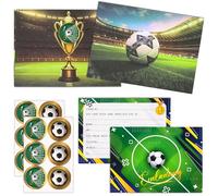 Dncvb Lot de 12 cartes d'invitation pour anniversaire d'enfant avec 12 enveloppes et 12 autocollants - Cartes d'invitation football pour garçons et filles
