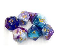 DND Dice Lot de 7 dés polyédriques à paillettes pour MTG Donjons & Dragons RPG MTG DND D&D D20 D12 D10 D8 D6 D4 (vert jade, violet/bleu)