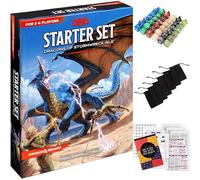 DnD Kit de démarrage Donjons et Dragons - 6ème édition, Dragons of Stormwreck Isle avec 6 jeux de dés, sacs en flanelle, écran principal, héros, miniatures, matériaux imprimables