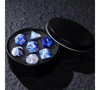 DND Lot de 7 dés avec boîte, motif marbre polyédrique pour Donjons et Dragons D&D RPG Dés pour jeux de rôle D20 D12 D10 D% D8 D6 D4 Blanc et bleu