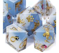 DND Lot de 7 dés en résine polyédrique à bords tranchants pour jeux de rôle, Donjons et Dragons, jeux de table MTG (Golden Retriever)